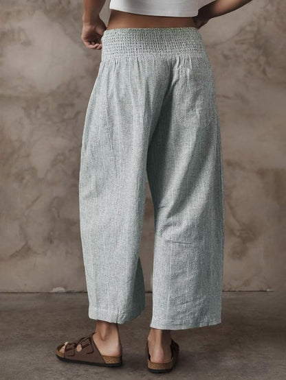Wella Women's Barrel Pants – Wide Cut, High Smocked Waist, Casual Chic Summer