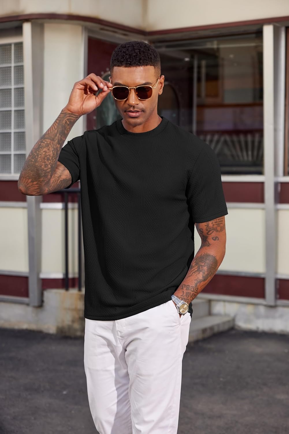 Wilbert Men's T-Shirt – Textured Knit T-Shirt, Lightweight & Casual Chic Style