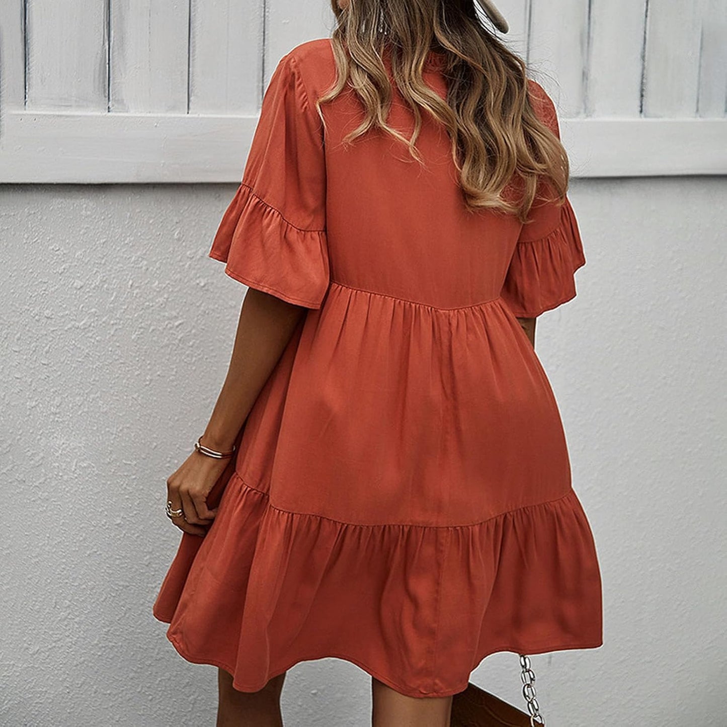 Emma Women's Dress – Elegant A-Line Dress with V-Neck and Short Ruffles for Summer