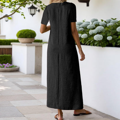 Laura Women's Dress – Long Linen V-Neck Bohemian Fluid Cut Comfortable Summer Dress