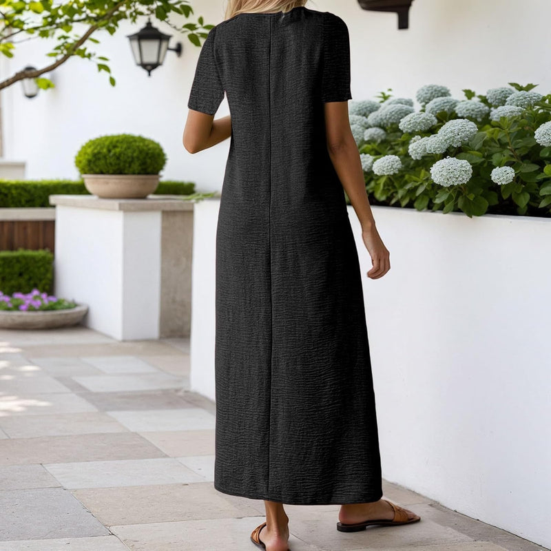 Laura Women's Dress – Long Linen V-Neck Bohemian Fluid Cut Comfortable Summer Dress