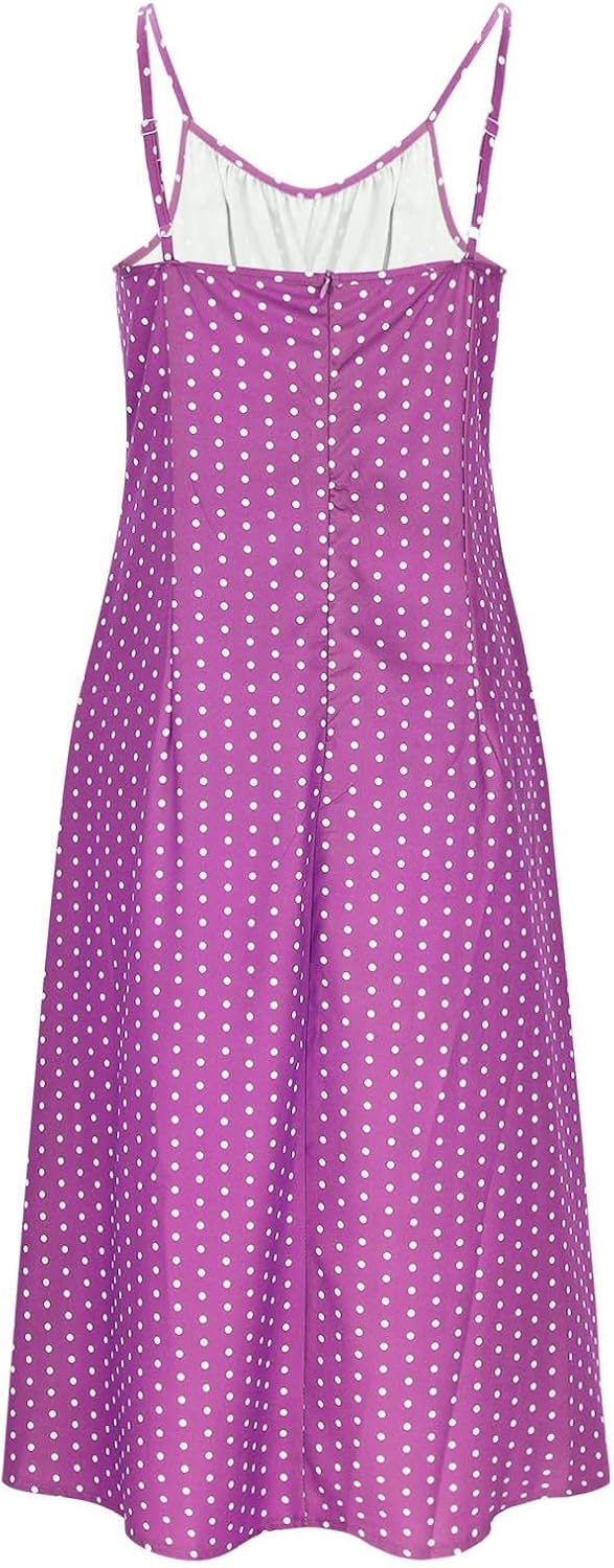 Clara Long Bohemian Polka Dot Dress – Fluid Summer Dress with Straps and Slit