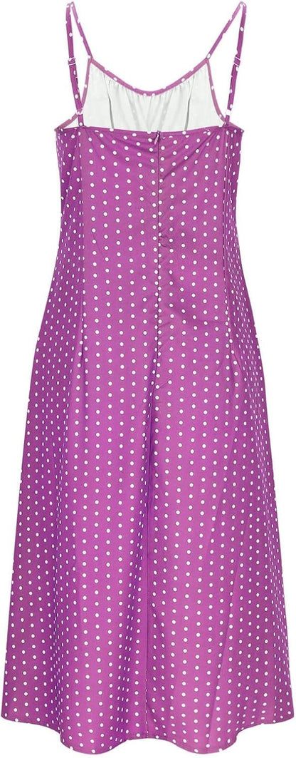 Clara Long Bohemian Polka Dot Dress – Fluid Summer Dress with Straps and Slit
