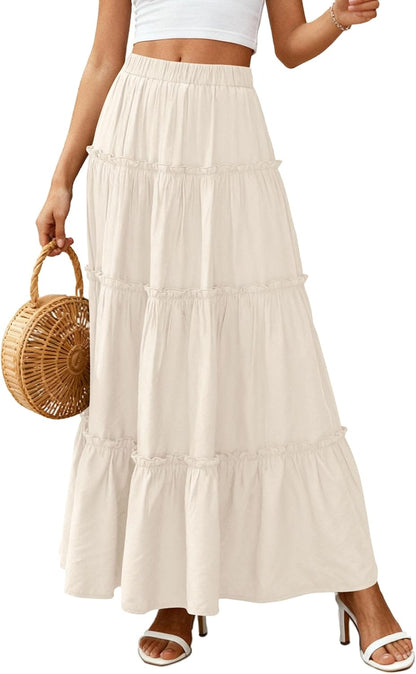 Layza Maxi Skirt for Women – High-Waisted Bohemian Skirt, Flowing & Ruffled Summer
