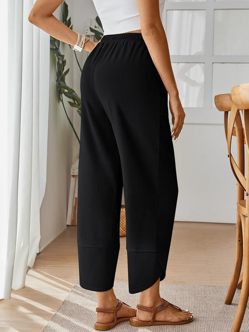 Quenn Women's Pants – Wide Cotton Pants with Elastic Waist & Pockets for Summer
