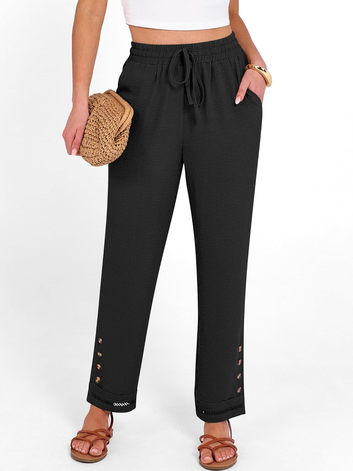 Cianne Women's Capri Pants – Fluid Fit, Elastic Waist with Drawstring, Casual Summer Chic