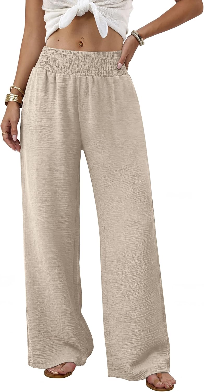 Berta Women's Pants – High-Waisted Fluid Wide-Leg Pants with Pockets
