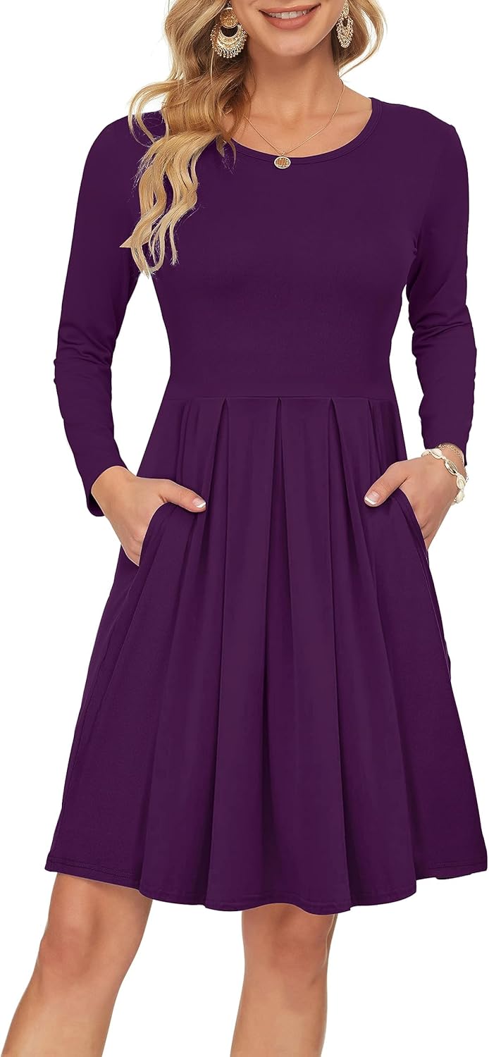 Sophie Women's Dress – Long Sleeve Empire Waist Dress with Pockets Casual Chic