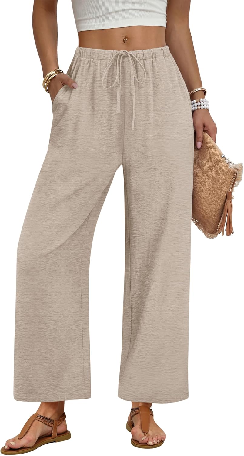 Zoe Women's Pants – Wide Palazzo Pants with Elastic Waist & Pockets for Summer