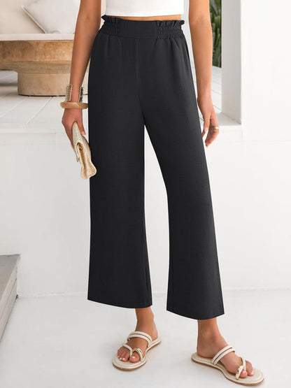 Eva Women's Pants – High-Waisted Palazzo Cropped Pants with Pockets for Summer