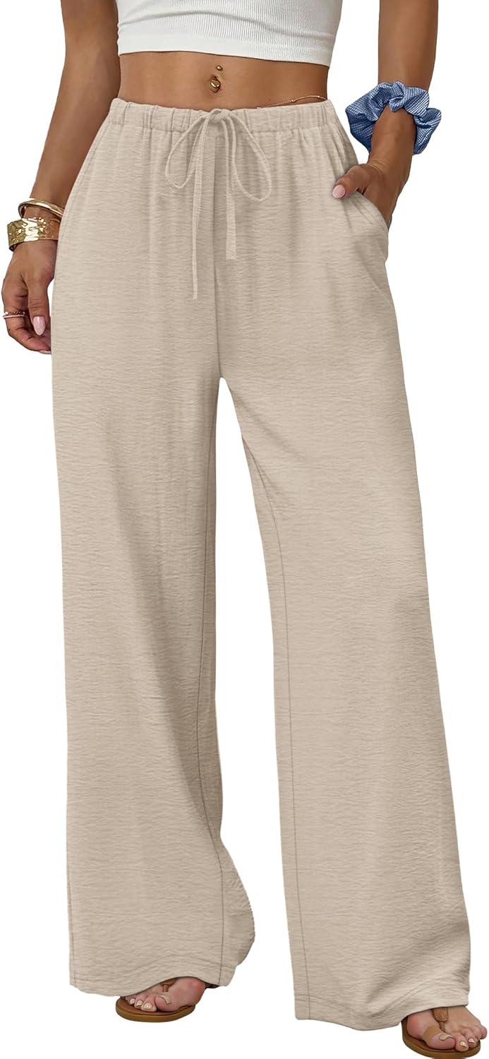 Zoe Women's Pants – Wide Leg Palazzo Pants with Elastic Waist & Pockets for Summer