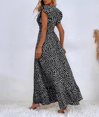 Emma Maxi Dress for Women – Floral V-Neck Ruffled High Waist Bohemian Summer Dress