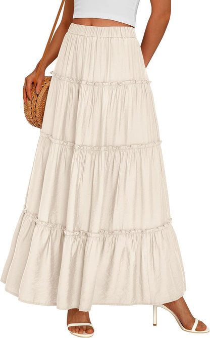 Layza Maxi Skirt for Women – High-Waisted Bohemian Skirt, Flowing & Ruffled Summer
