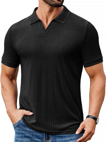 Alex Men's Polo – Ribbed V-Neck Slim Fit, Lightweight & Modern Summer Style