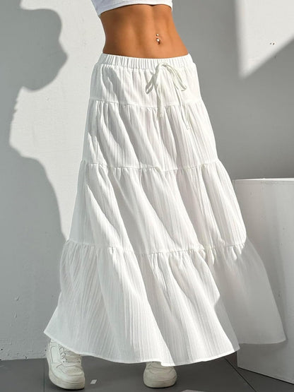 Dori Maxi Skirt for Women – White Bohemian High-Waisted Ruffled A-Line Skirt
