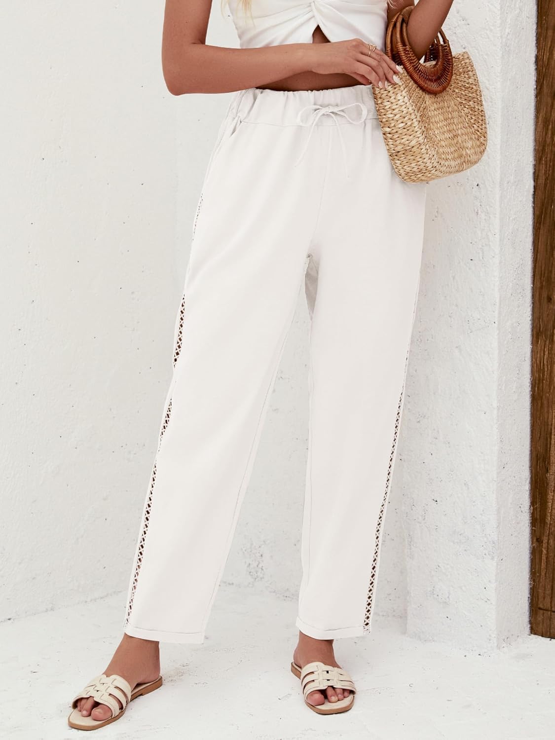 Jemaya Women's Linen Capri Pants – Elastic Waist with Drawstring, Lightweight Summer Chic