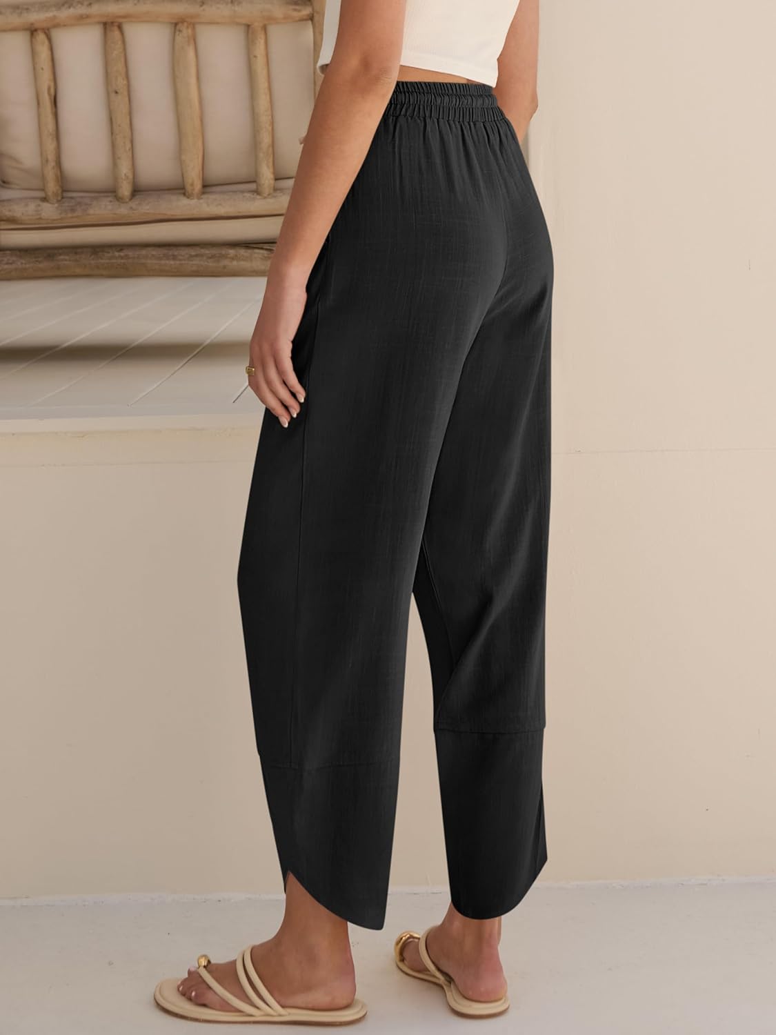 Vivian Women's Pants – Capri Palazzo Wide Elastic Waist & Pockets Summer