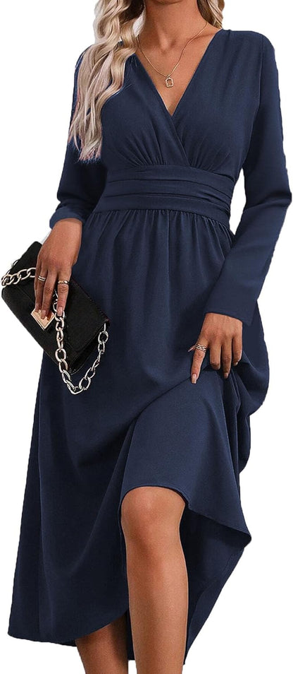 Isabelle Maxi Dress for Women – Elegant Long Sleeve V-Neck Wrap Dress