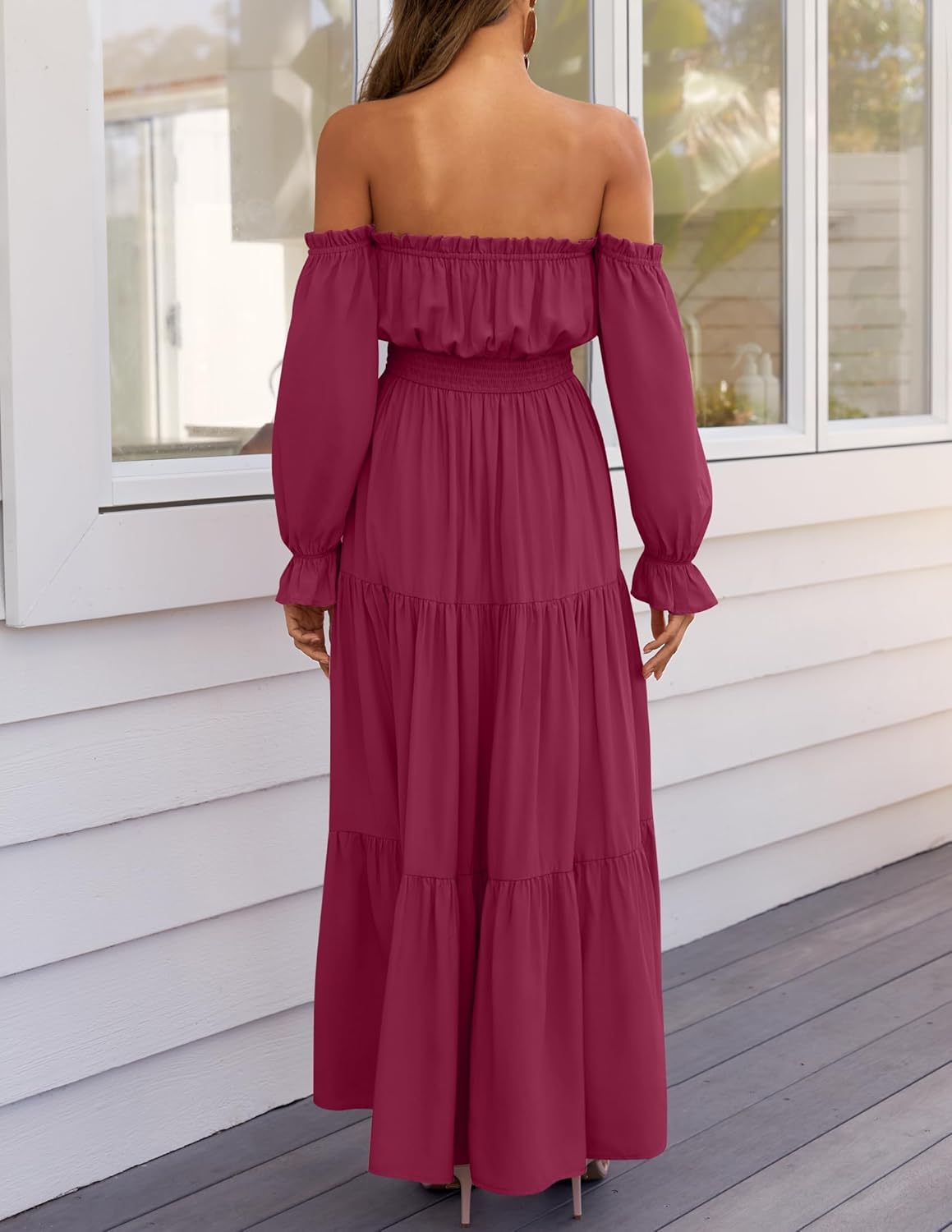 Sophie Maxi Dress for Women – Bohemian Off-Shoulder Dress with Slit and Smocked Waist