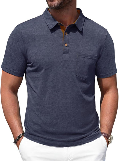 Renato Polo Men – Lightweight Cotton Polo, Contrast Collar & Casual Chic Pocket