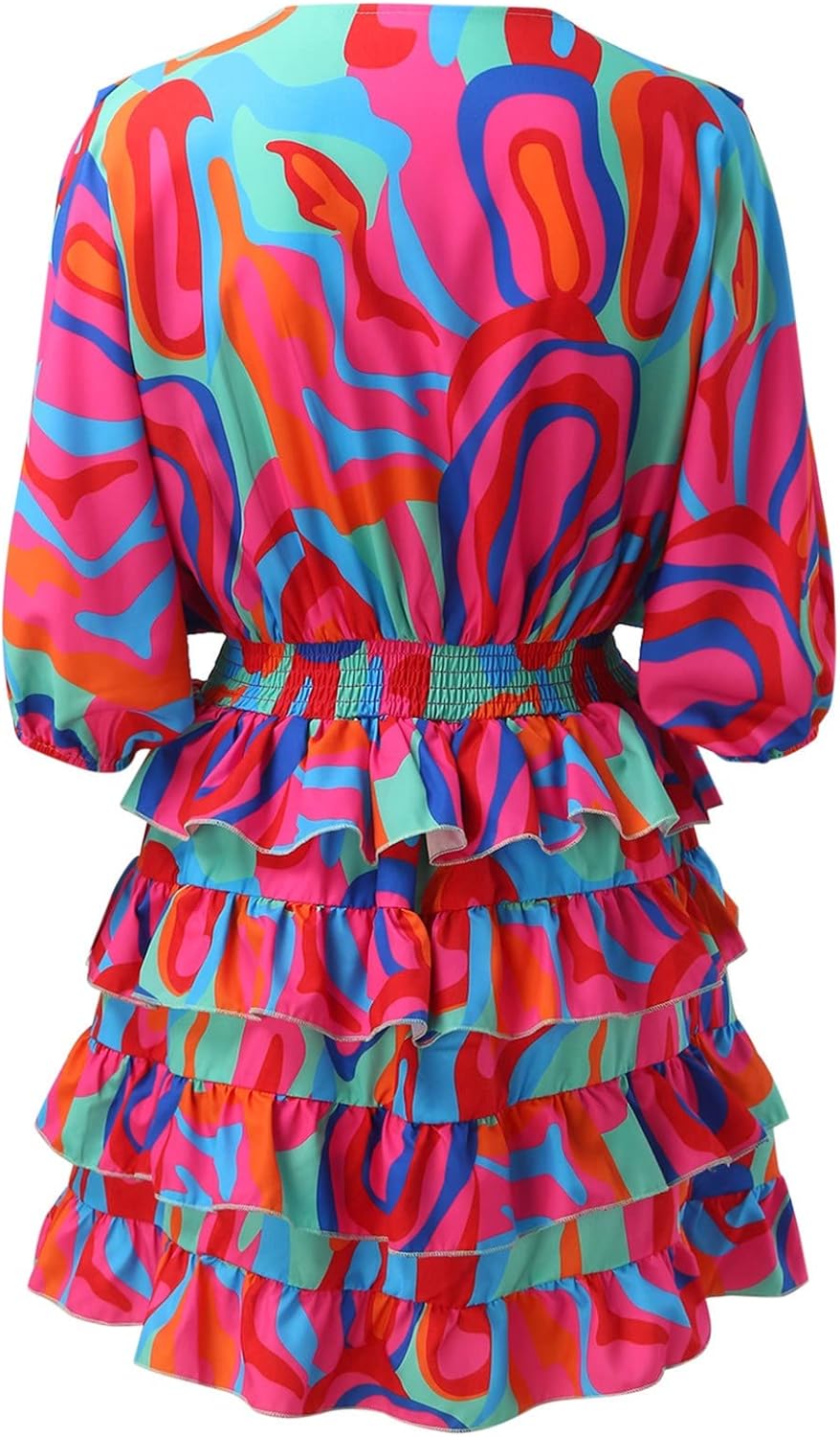 Amélia Women's V-Neck Dress – Flowing Dress with Ruffles and High Waist