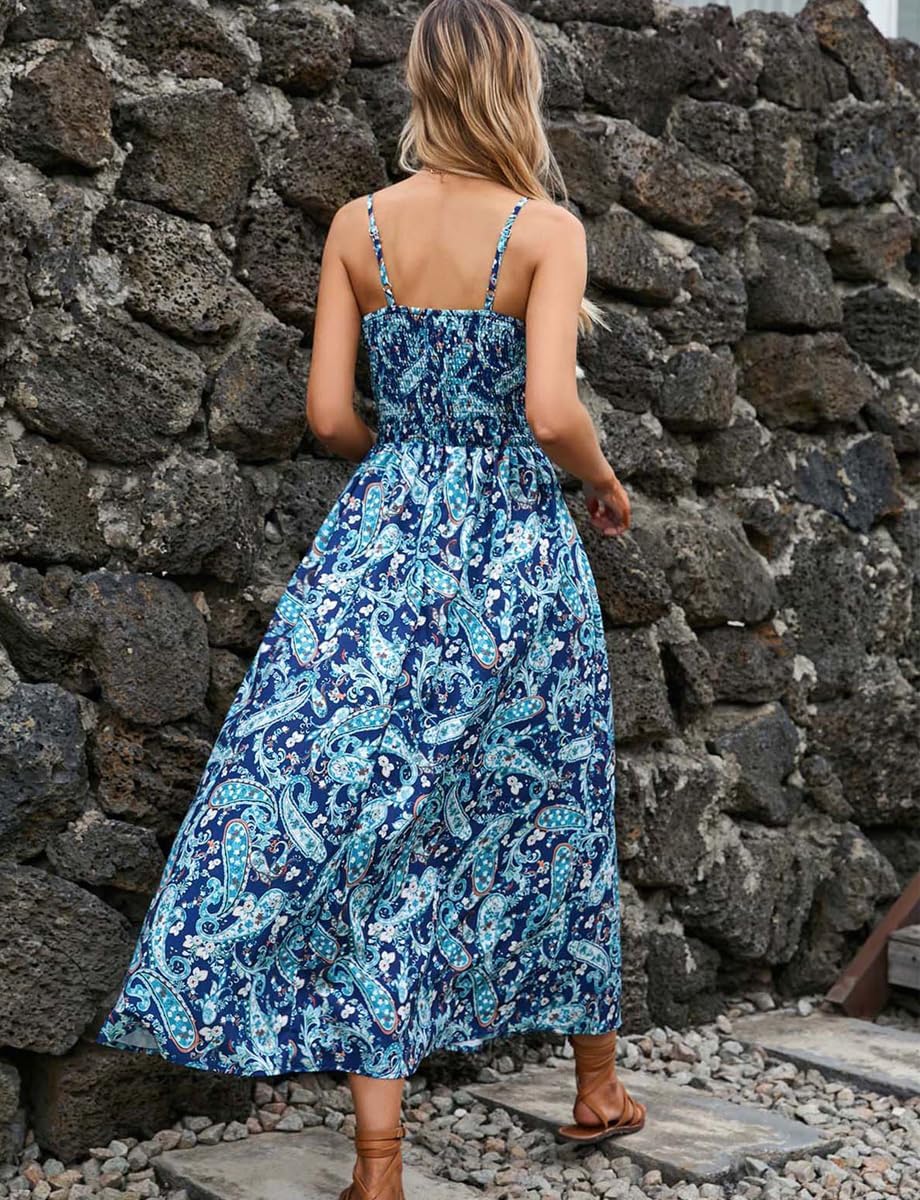 Léa Summer Dress for Women – Elegant Bohemian Floral Dress with V-Neck and Straps for the Beach