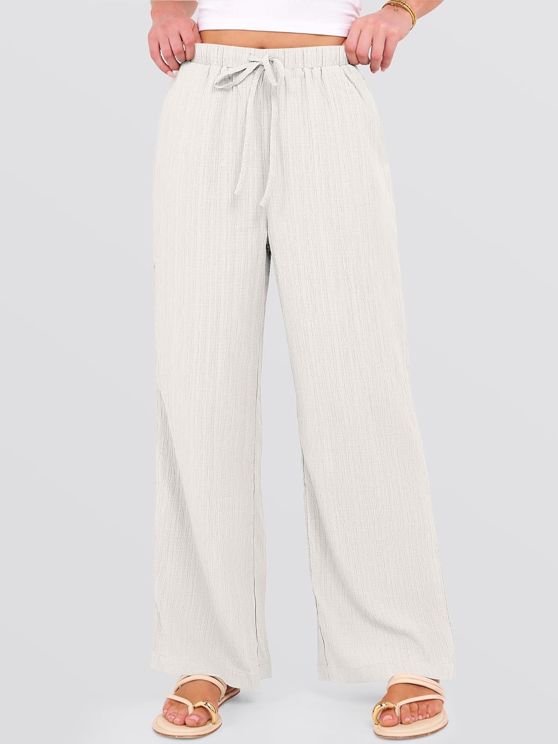 Malaya Women's Pants – Wide Palazzo Pants with Elastic Waist & Pockets for Summer