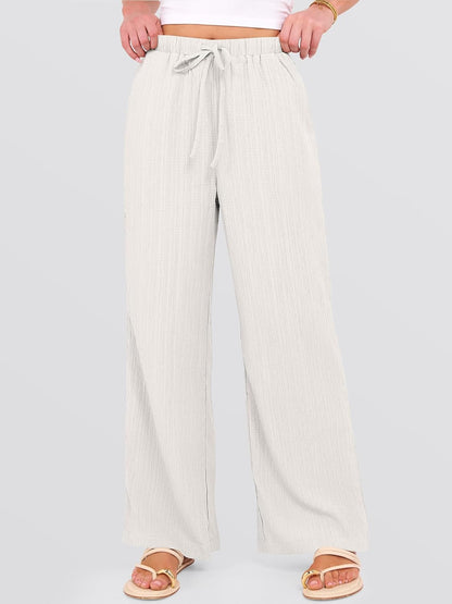 Malaya Women's Pants – Wide Palazzo Pants with Elastic Waist & Pockets for Summer