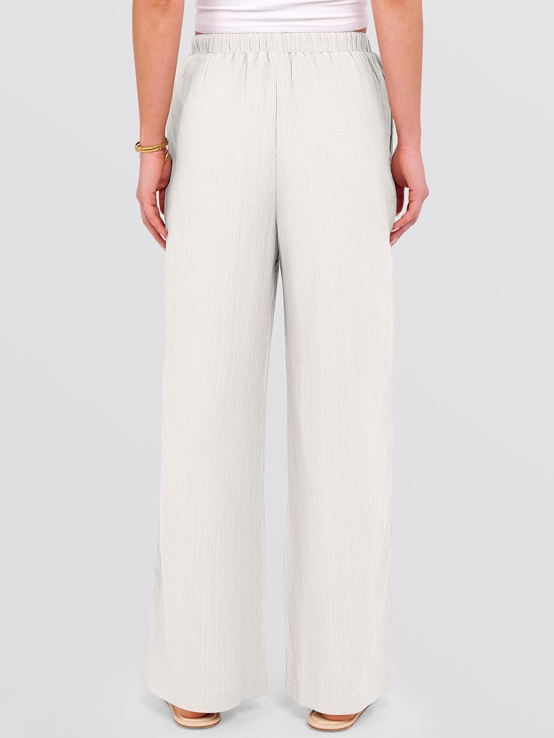 Malaya Women's Pants – Wide Palazzo Pants with Elastic Waist & Pockets for Summer