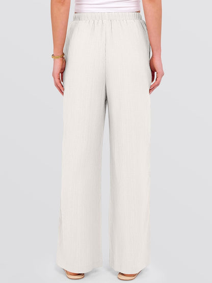 Malaya Women's Pants – Wide Palazzo Pants with Elastic Waist & Pockets for Summer
