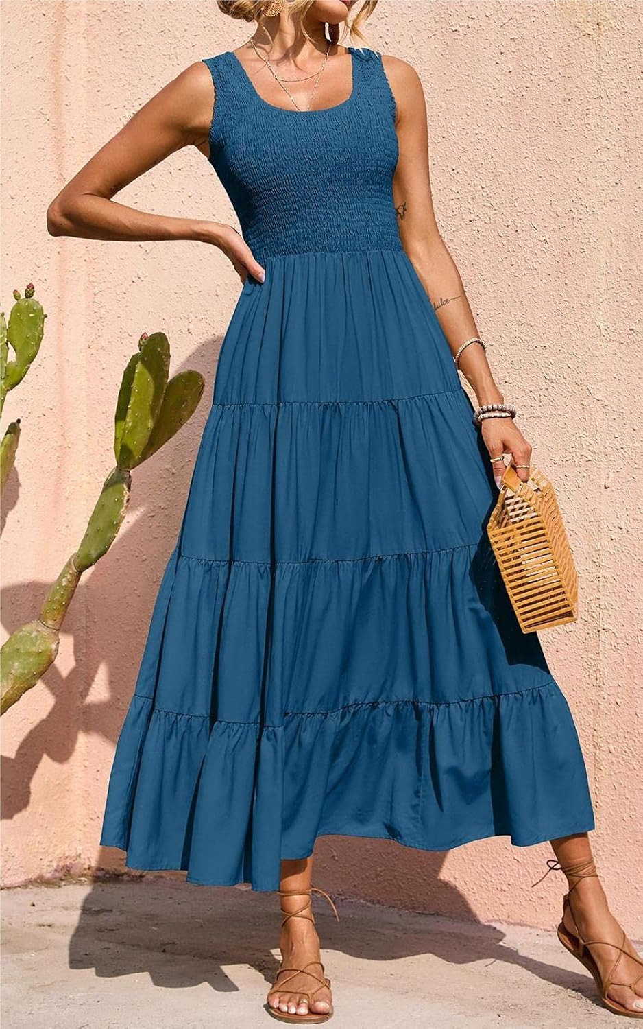 Elina Maxi Dress for Women – Sleeveless Smocked A-Line Summer Bohemian Dress