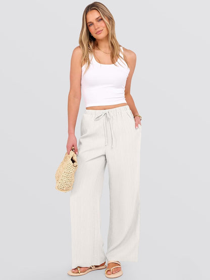 Malaya Women's Pants – Wide Palazzo Pants with Elastic Waist & Pockets for Summer