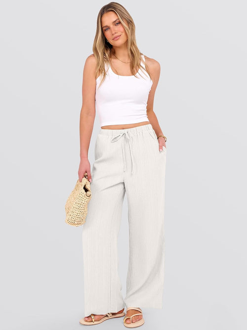 Malaya Women's Pants – Wide Palazzo Pants with Elastic Waist & Pockets for Summer