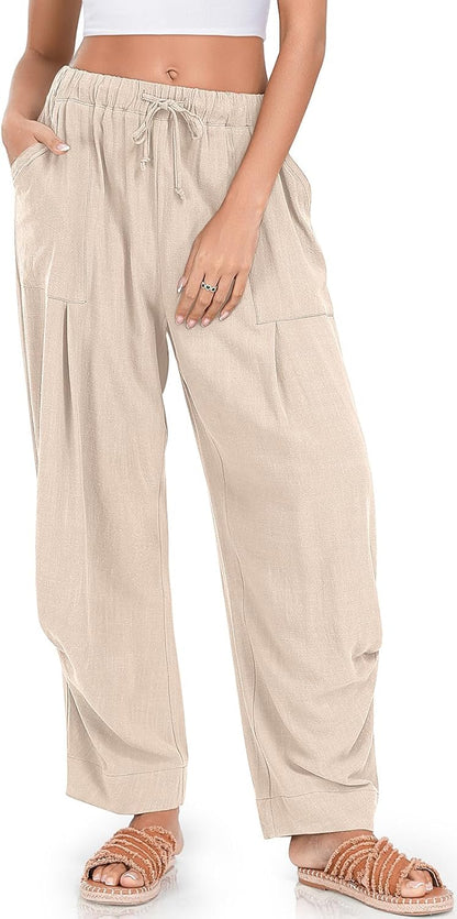 Mercedes Women's Linen Harem Pants – Wide Cut, Elastic Waist, Casual Style