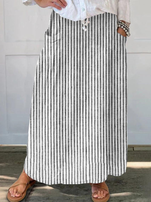 Lorry Maxi Skirt for Women – High-Waisted Striped Cotton, Flowing & with Pockets