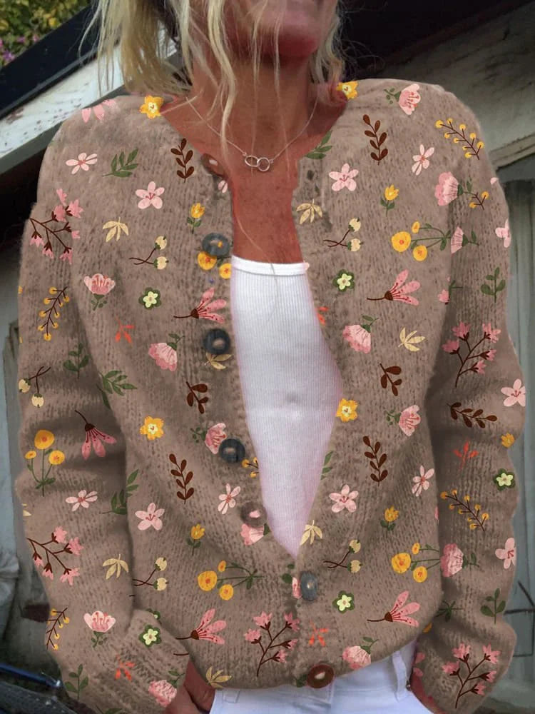 Braelynn Gilet Femme – Gilet à Motif Floral Élégant avec Col Rond Confortable