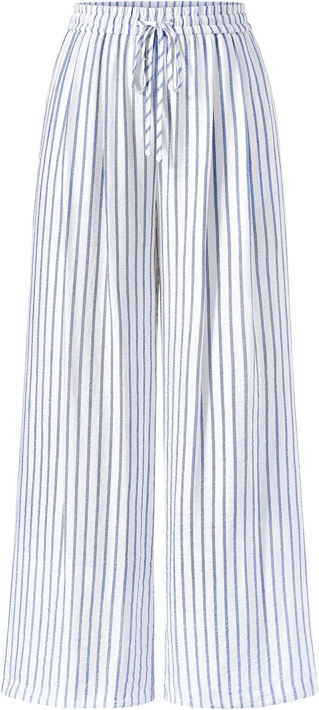 Maggie Women's Pants – Floral Palazzo Pants with Wide Elastic Waist for Summer