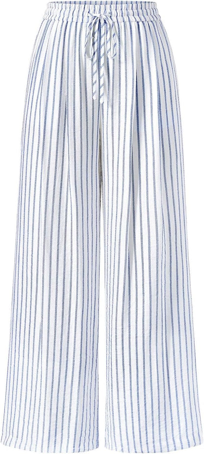 Maggie Women's Pants – Floral Palazzo Pants with Wide Elastic Waist for Summer
