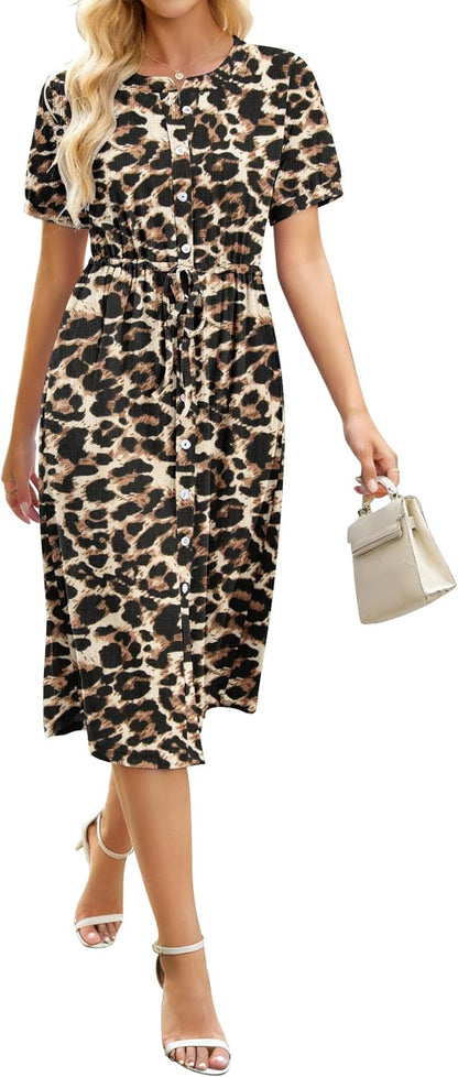 Émilie Midi Dress for Women – Adjustable Waist Shirt Dress with Flared Cut