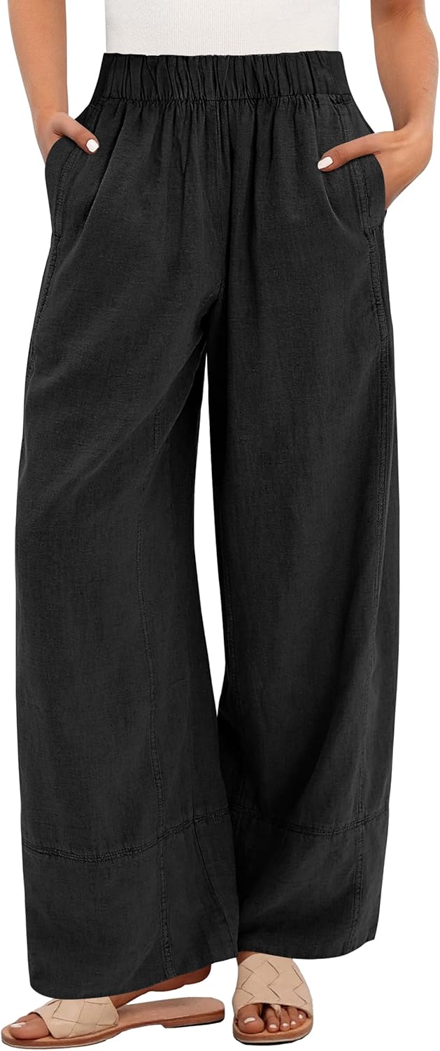 Jessica Women's Pants – Large Elastic Waist Palazzo with Pockets Bohemian