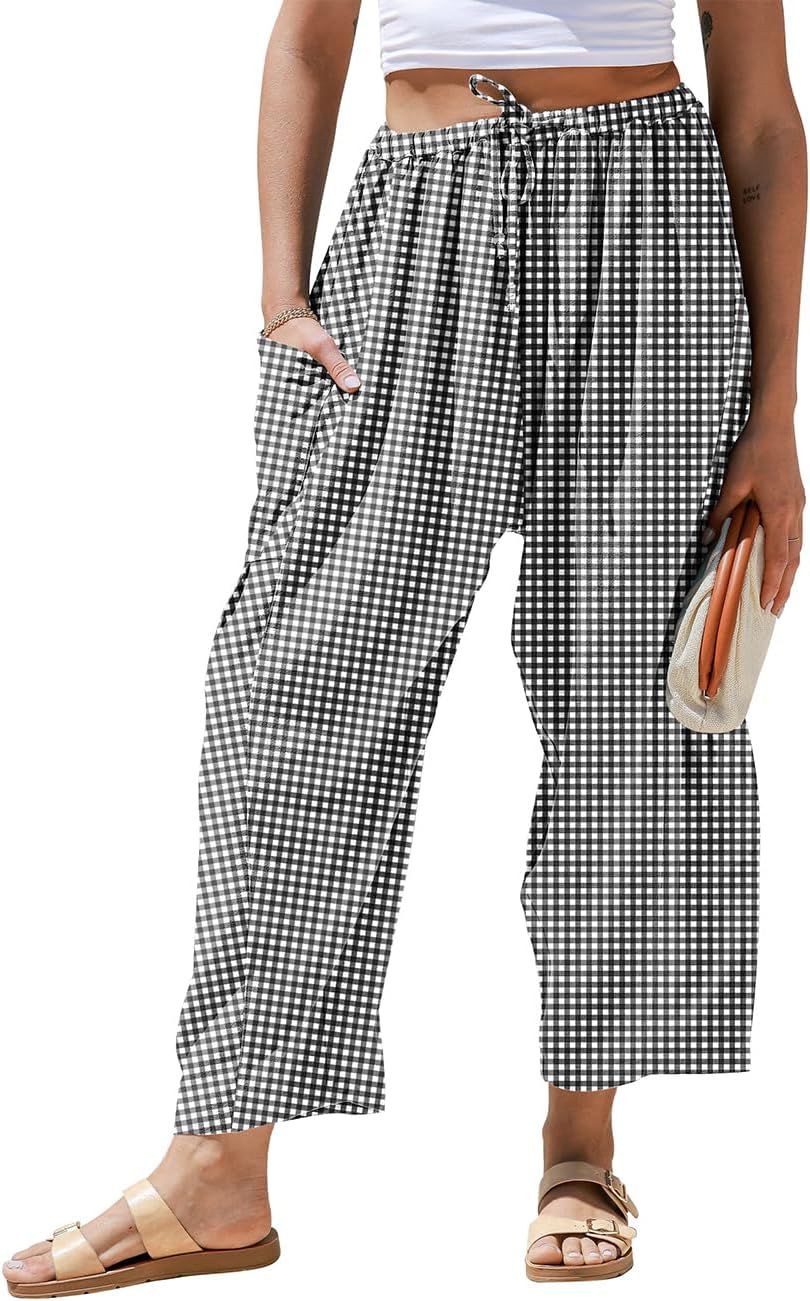 Lucia Women's Pants – Wide Striped Linen Palazzo with Drawstring & Pockets