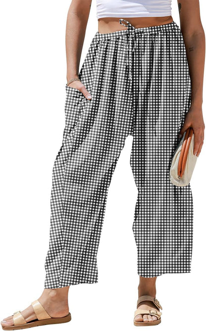 Lucia Women's Pants – Wide Striped Linen Palazzo with Drawstring & Pockets