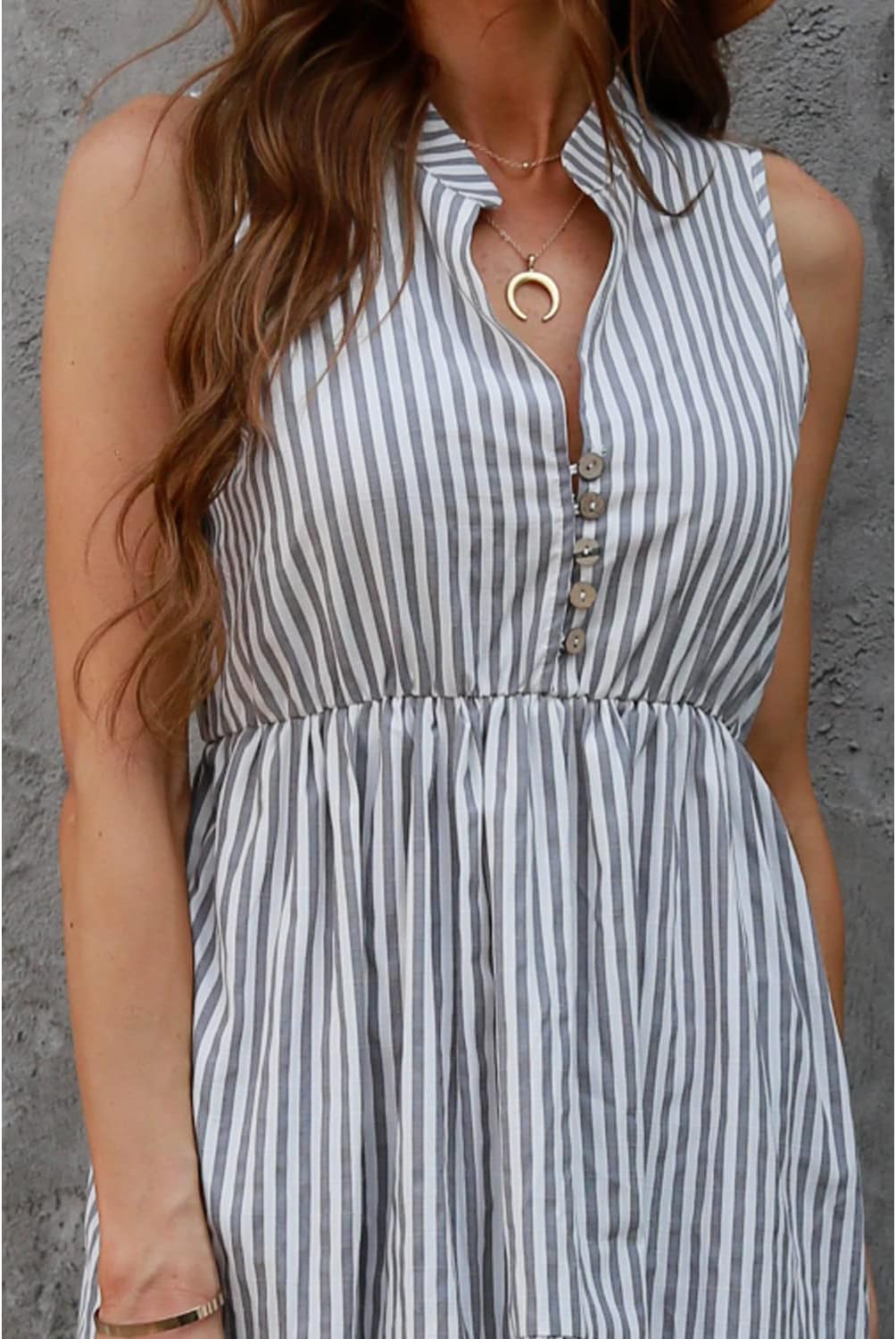 Claire Midi Shirt Dress for Women – Elegant Sleeveless Striped Buttoned V-Neck Dress