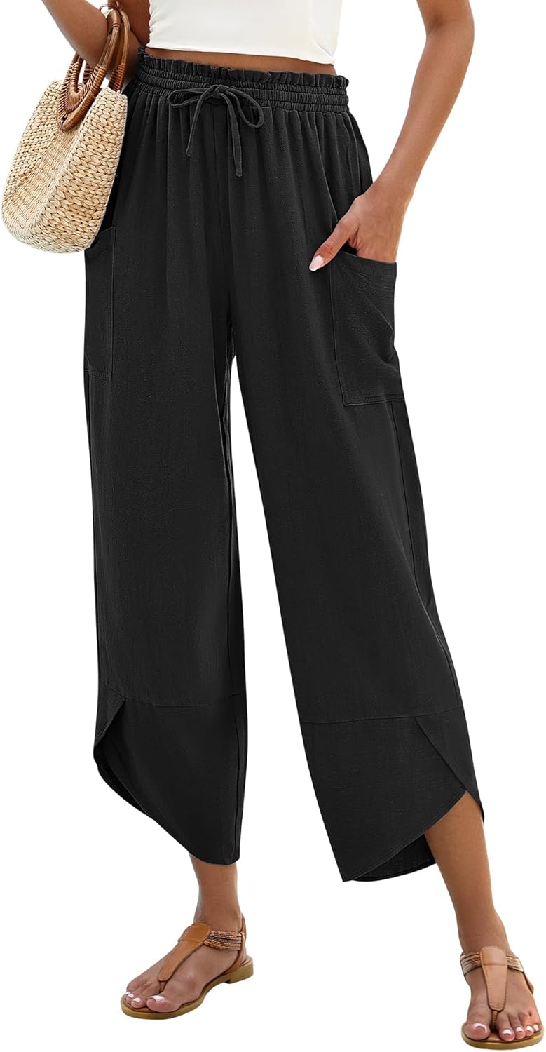 Jade Women's Pants – Capri Palazzo Bohemian Wide with Elastic Waist & Pockets