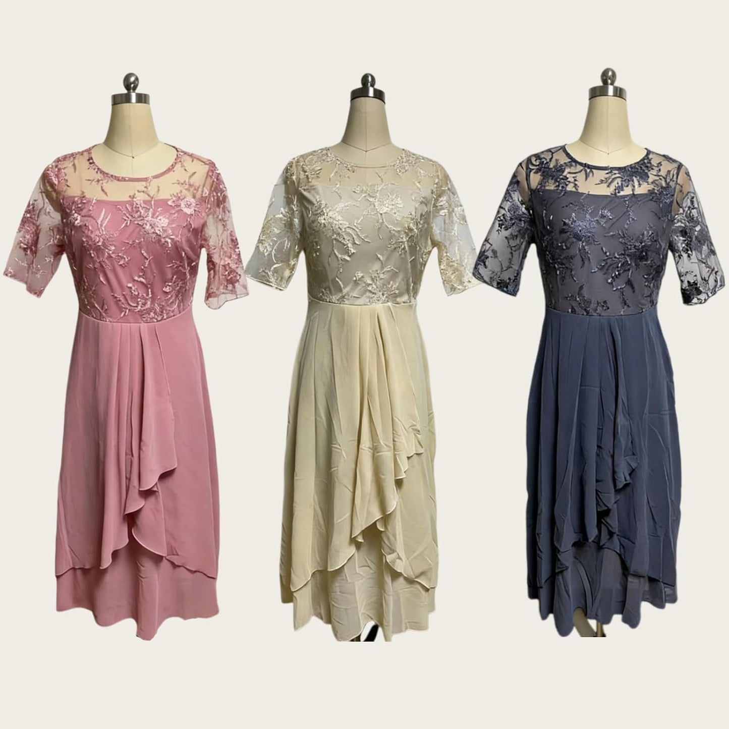 Isabelle Women's Dress – Elegant Maxi Lace V-Neck Dress with Three-Quarter Sleeves for Weddings