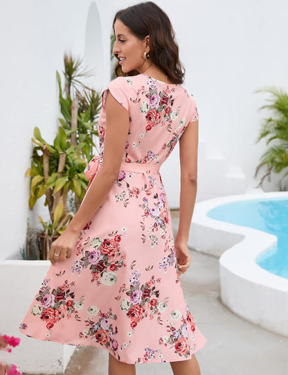 Sofia Floral Dress for Women – Elegant Summer Wrap Dress with Petal Sleeves