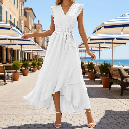 Luna Bohemian Dress for Women – Long Flowing Dress with V-Neck and Ruffled Sleeves
