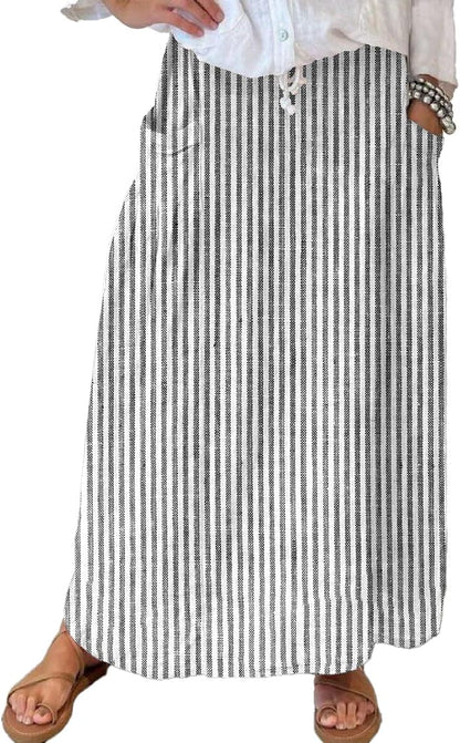 Lorry Maxi Skirt for Women – High-Waisted Striped Cotton, Flowing & with Pockets