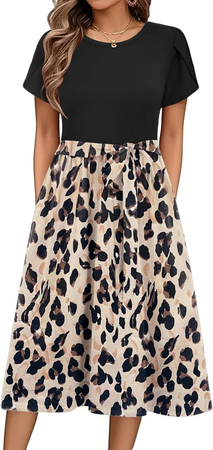 Julianna Midi Dress for Women – High-Waisted Floral A-Line Dress with Pockets for Summer
