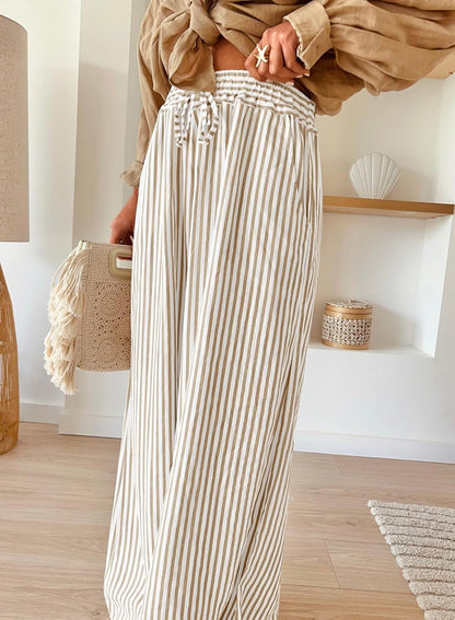 Arlyn Women's Pants – Striped Palazzo with Wide Elastic Waist & Pockets